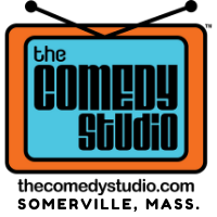 The Comedy Studio logo in a cartoon television above 'thecomedystudio.com, Somerville, Mass.'